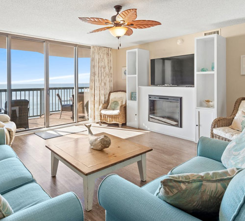 Living room view of a three bedroom condo