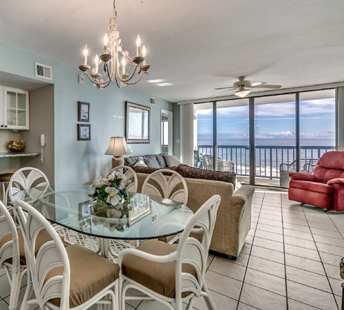 Living room view of a two bedroom condo